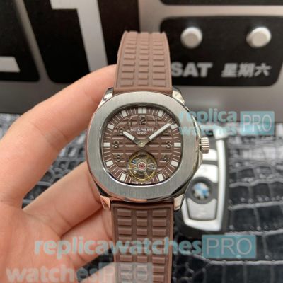 Replica Patek Philippe Aquanaut Watch Brown Rubber Strap Silver Bezel